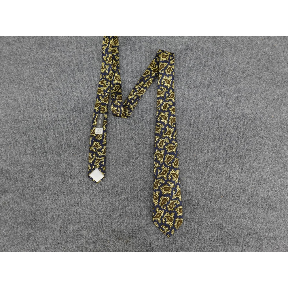 Filene's Men's Store Tie‎ Mens One Size Navy Blue Gold Paisley Silk Excellent